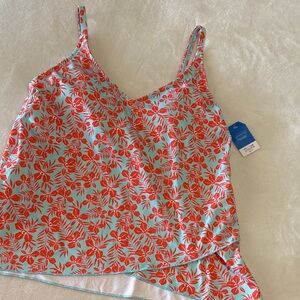 Lands' End Red and Blue Floral Bikini Top